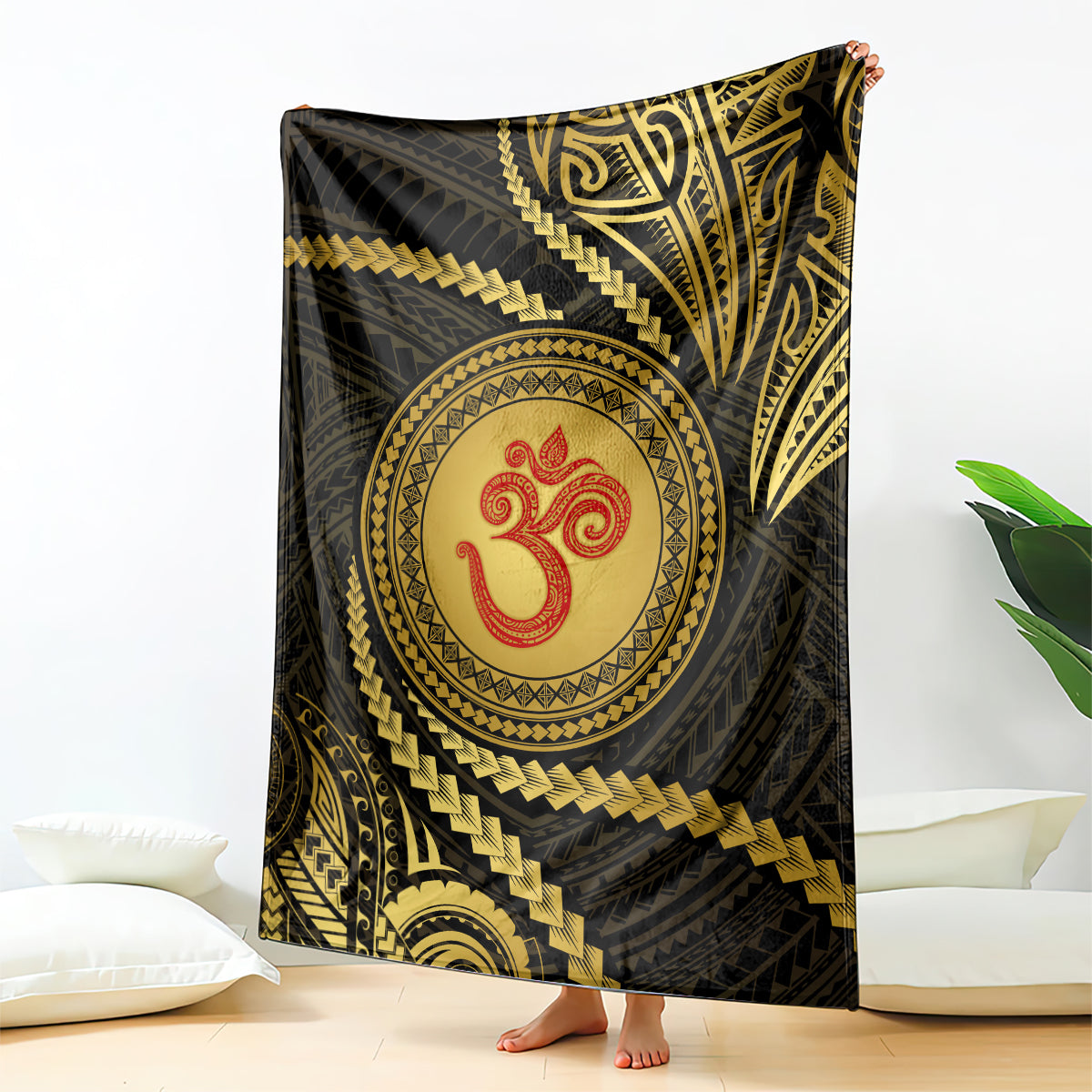 Polynesia Blanket With Hindu Om Symbol LT05 Gold - Polynesian Pride