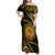 Polynesia Family Matching Off Shoulder Maxi Dress and Hawaiian Shirt With Hindu Om Symbol LT05 Mom's Dress Gold - Polynesian Pride