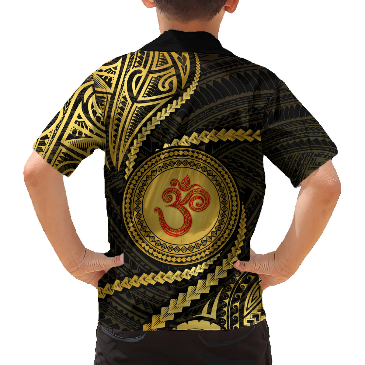Polynesia Kid Hawaiian Shirt With Hindu Om Symbol LT05 - Polynesian Pride