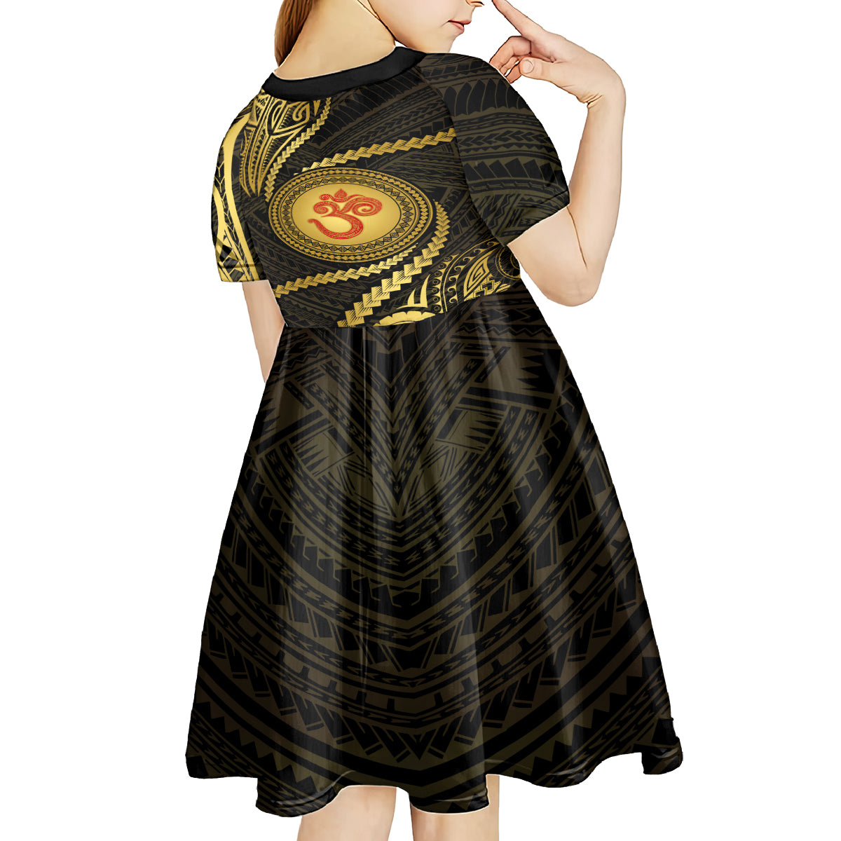 Polynesia Kid Short Sleeve Dress With Hindu Om Symbol LT05 - Polynesian Pride