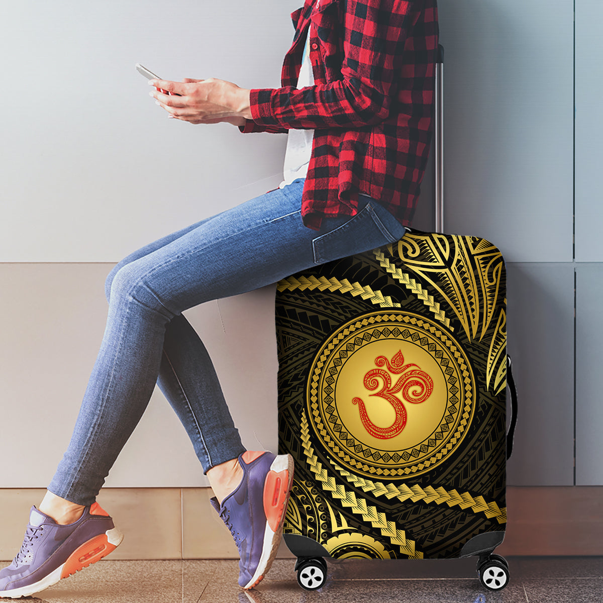 Polynesia Luggage Cover With Hindu Om Symbol LT05 - Polynesian Pride