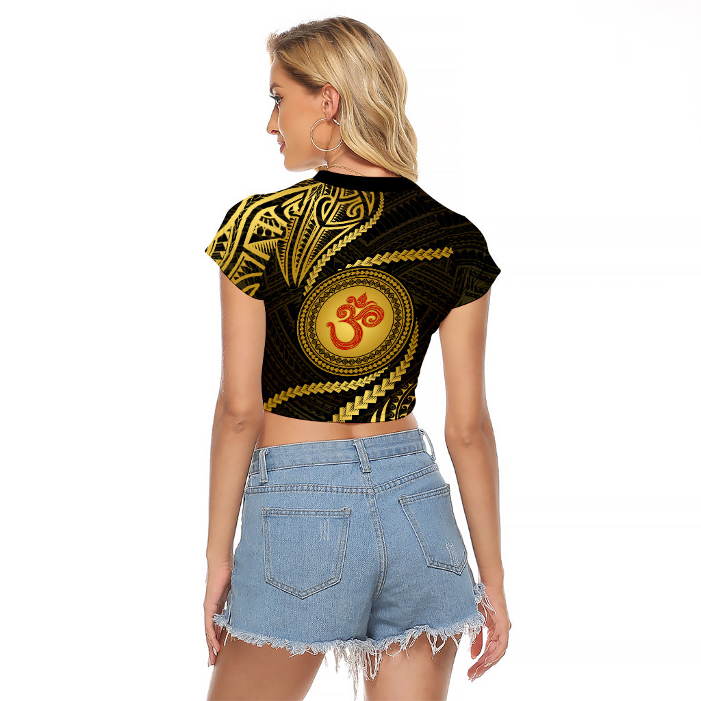 Polynesia Raglan Cropped T Shirt With Hindu Om Symbol LT05 - Polynesian Pride