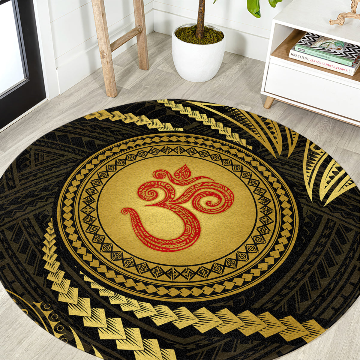 Polynesia Round Carpet With Hindu Om Symbol LT05 Gold - Polynesian Pride