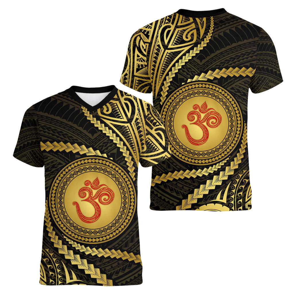 Polynesia Women V Neck T Shirt With Hindu Om Symbol LT05 - Polynesian Pride