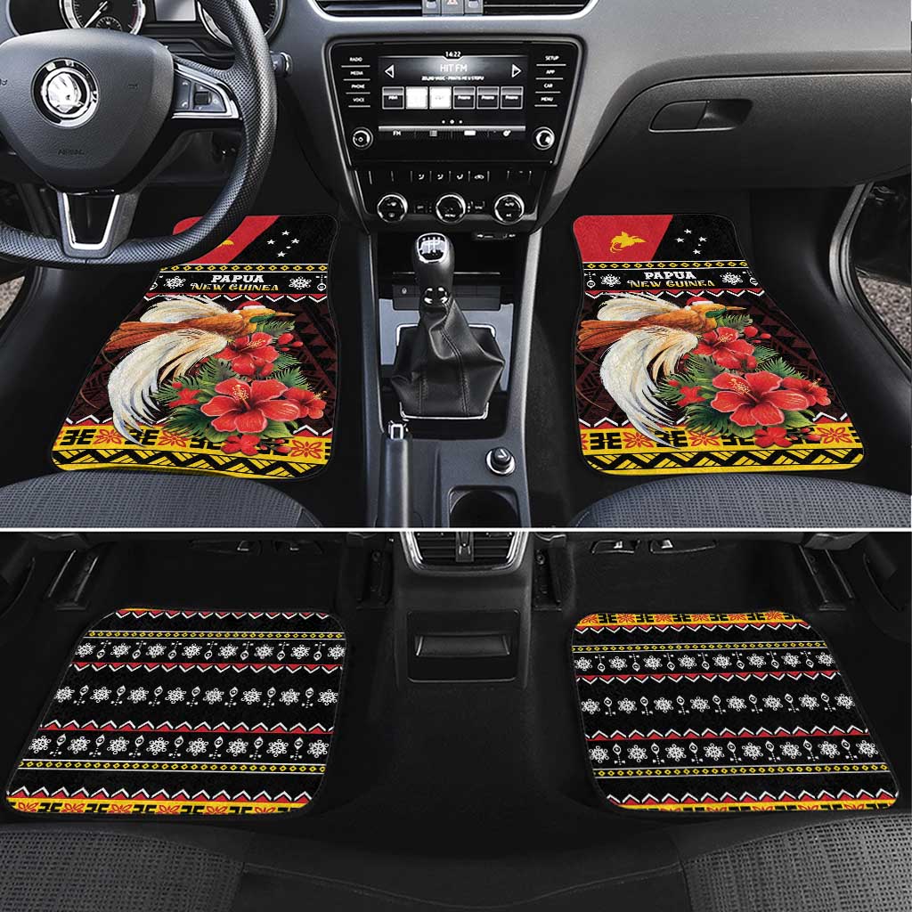 Papua New Guinea Christmas Car Mats Bird Of Paradise Hamamas Krismas LT05 Set 4pcs Black - Polynesian Pride