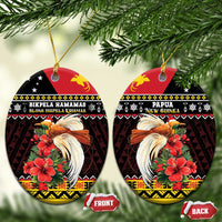 Papua New Guinea Christmas Ceramic Ornament Bird Of Paradise Hamamas Krismas LT05 Oval Black - Polynesian Pride