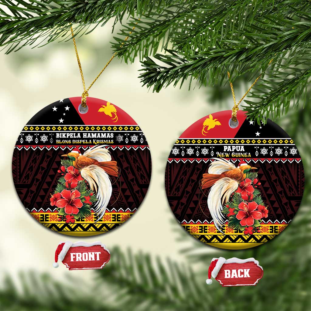 Papua New Guinea Christmas Ceramic Ornament Bird Of Paradise Hamamas Krismas LT05 Circle Black - Polynesian Pride