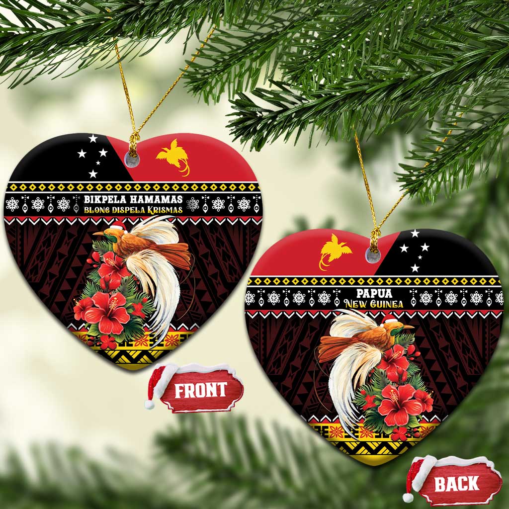 Papua New Guinea Christmas Ceramic Ornament Bird Of Paradise Hamamas Krismas LT05 Heart Black - Polynesian Pride