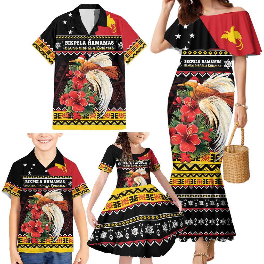 Papua New Guinea Christmas Family Matching Mermaid Dress and Hawaiian Shirt Bird Of Paradise Hamamas Krismas LT05 - Polynesian Pride
