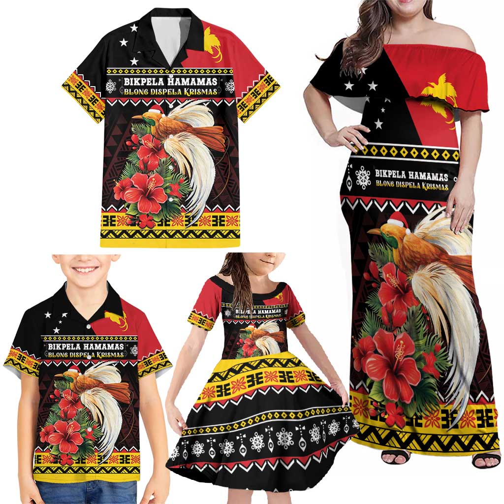 Papua New Guinea Christmas Family Matching Off Shoulder Maxi Dress and Hawaiian Shirt Bird Of Paradise Hamamas Krismas