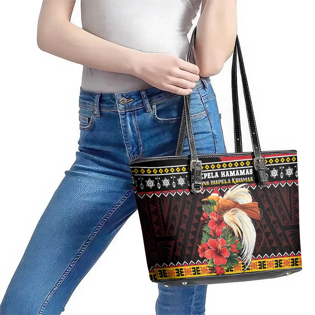 Papua New Guinea Christmas Leather Tote Bag Bird Of Paradise Hamamas Krismas LT05 - Polynesian Pride