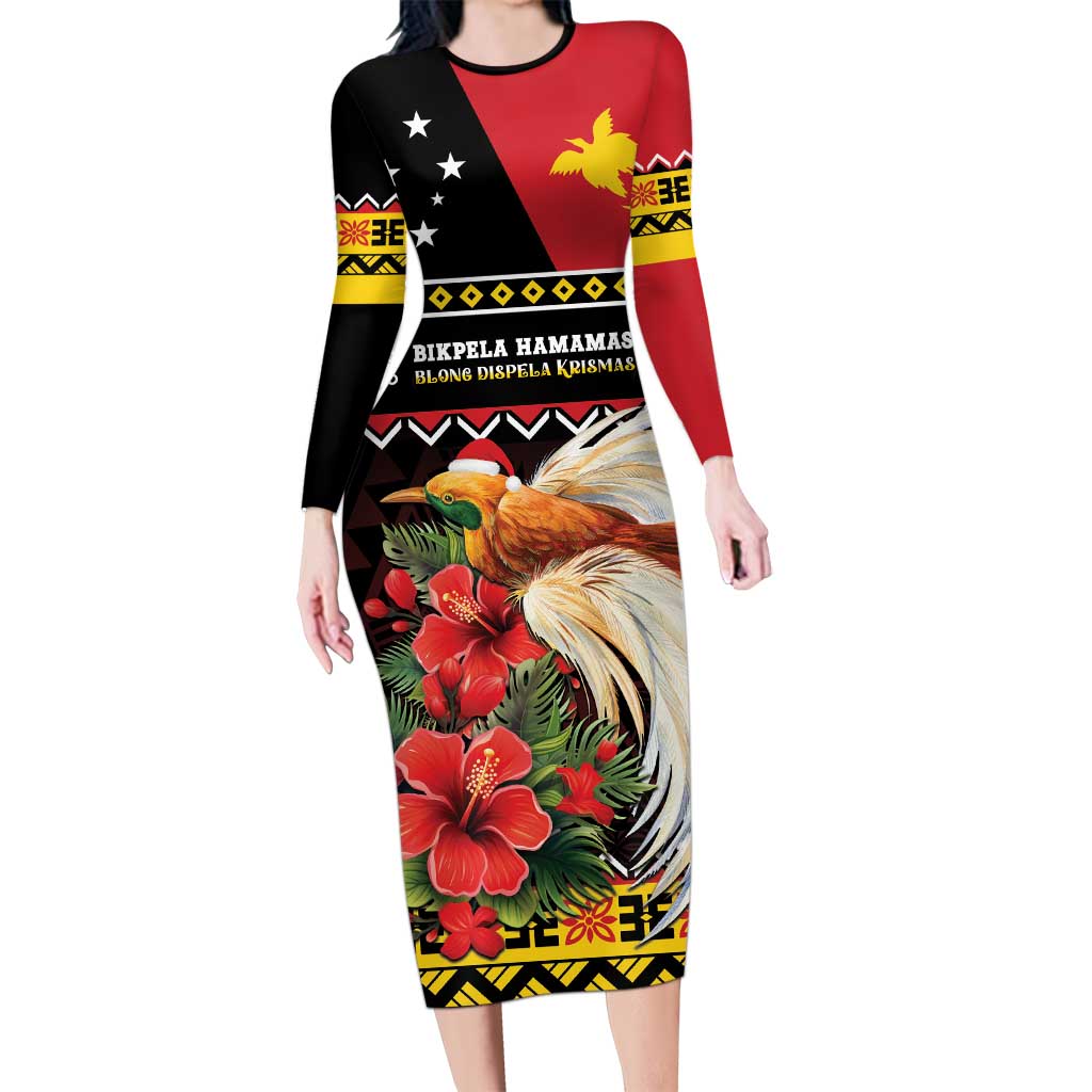 Papua New Guinea Christmas Long Sleeve Bodycon Dress Bird Of Paradise Hamamas Krismas