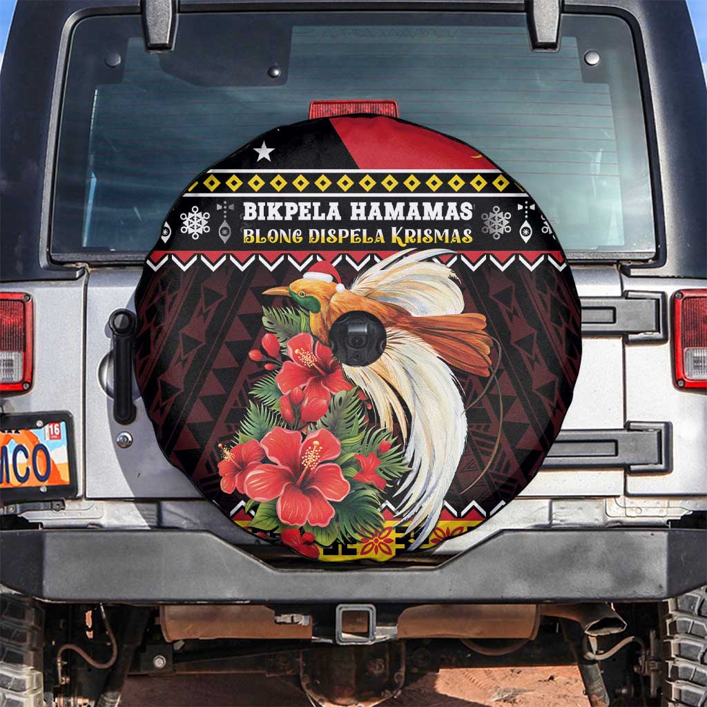 Papua New Guinea Christmas Spare Tire Cover Bird Of Paradise Hamamas Krismas LT05 Black - Polynesian Pride
