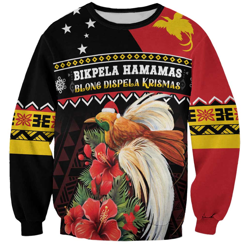 Papua New Guinea Christmas Sweatshirt Bird Of Paradise Hamamas Krismas LT05 Unisex Black - Polynesian Pride