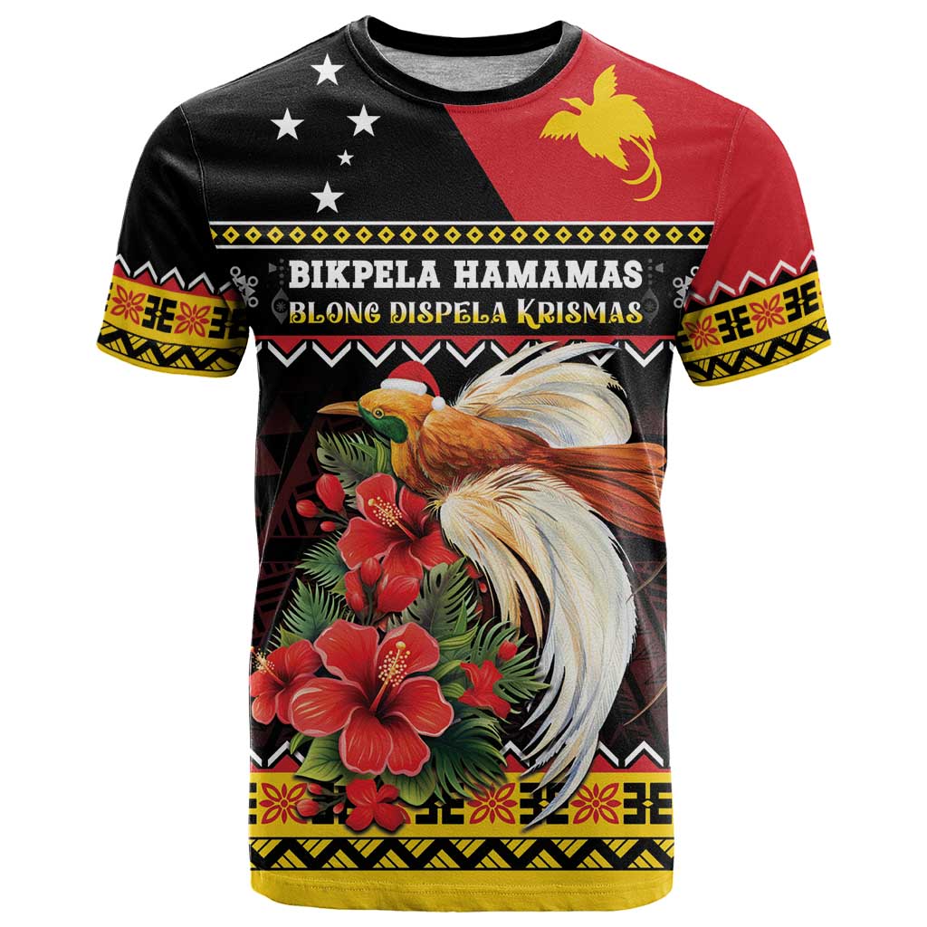 Papua New Guinea Christmas T Shirt Bird Of Paradise Hamamas Krismas LT05 Black - Polynesian Pride
