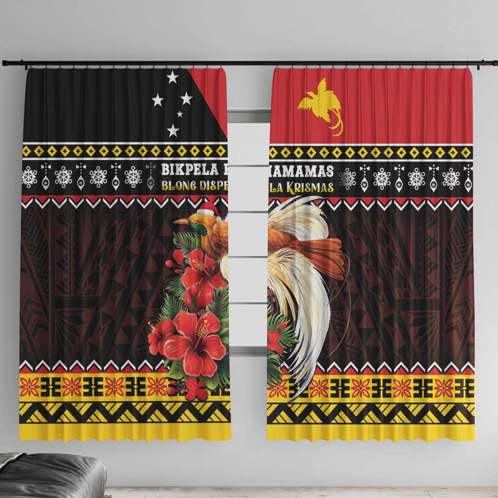 Papua New Guinea Christmas Window Curtain Bird Of Paradise Hamamas Krismas LT05 With Hooks Black - Polynesian Pride