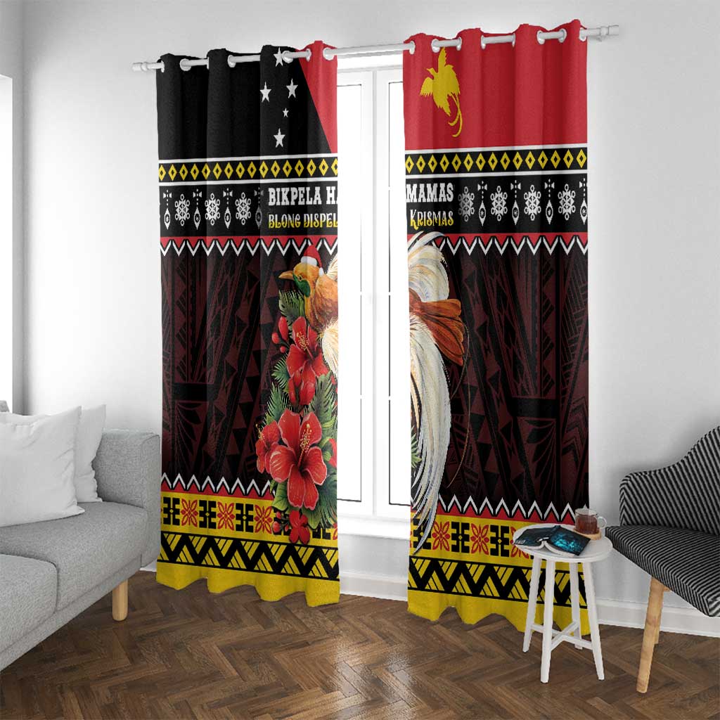 Papua New Guinea Christmas Window Curtain Bird Of Paradise Hamamas Krismas LT05 With Grommets Black - Polynesian Pride