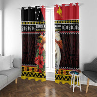 Papua New Guinea Christmas Window Curtain Bird Of Paradise Hamamas Krismas LT05 With Grommets Black - Polynesian Pride