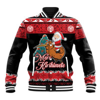 New Zealand Christmas Baseball Jacket Funny Santa Riding Kiwi Meri Kirihimete LT05 Unisex Black - Polynesian Pride