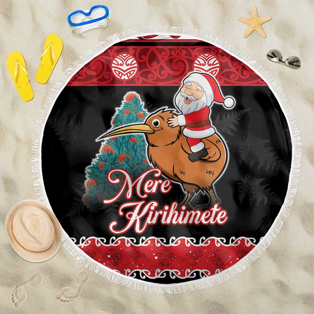 New Zealand Christmas Beach Blanket Funny Santa Riding Kiwi Meri Kirihimete