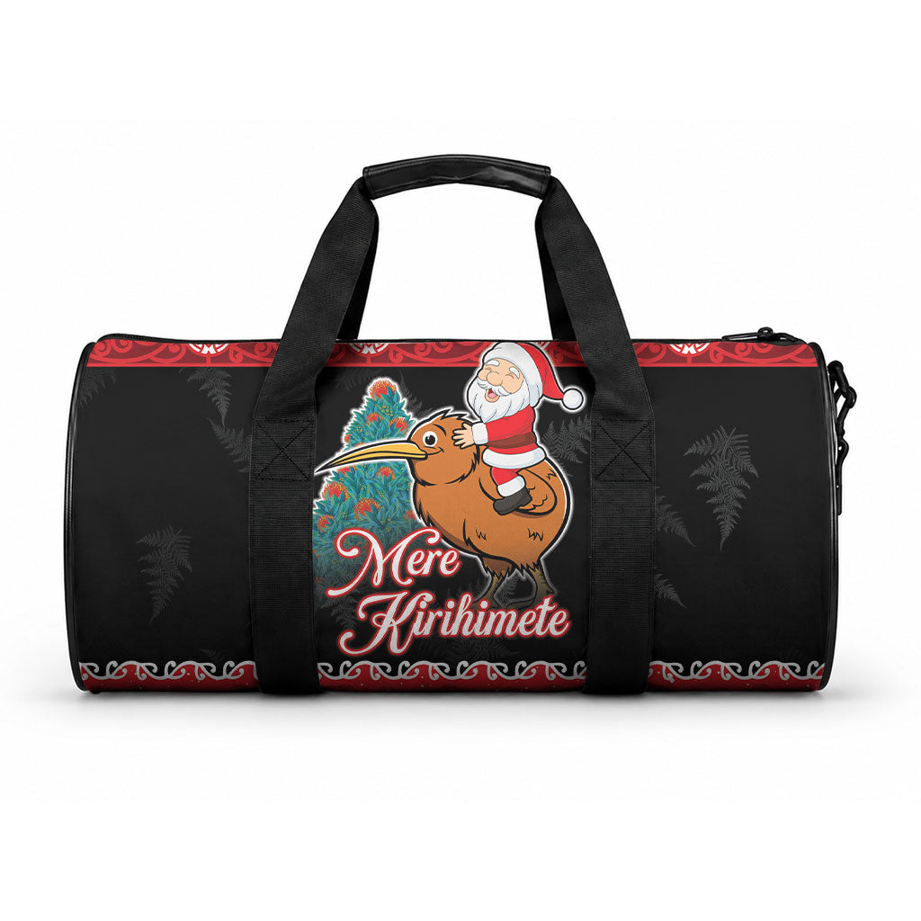 New Zealand Christmas Duffle Bag Funny Santa Riding Kiwi Meri Kirihimete LT05 One size Black - Polynesian Pride