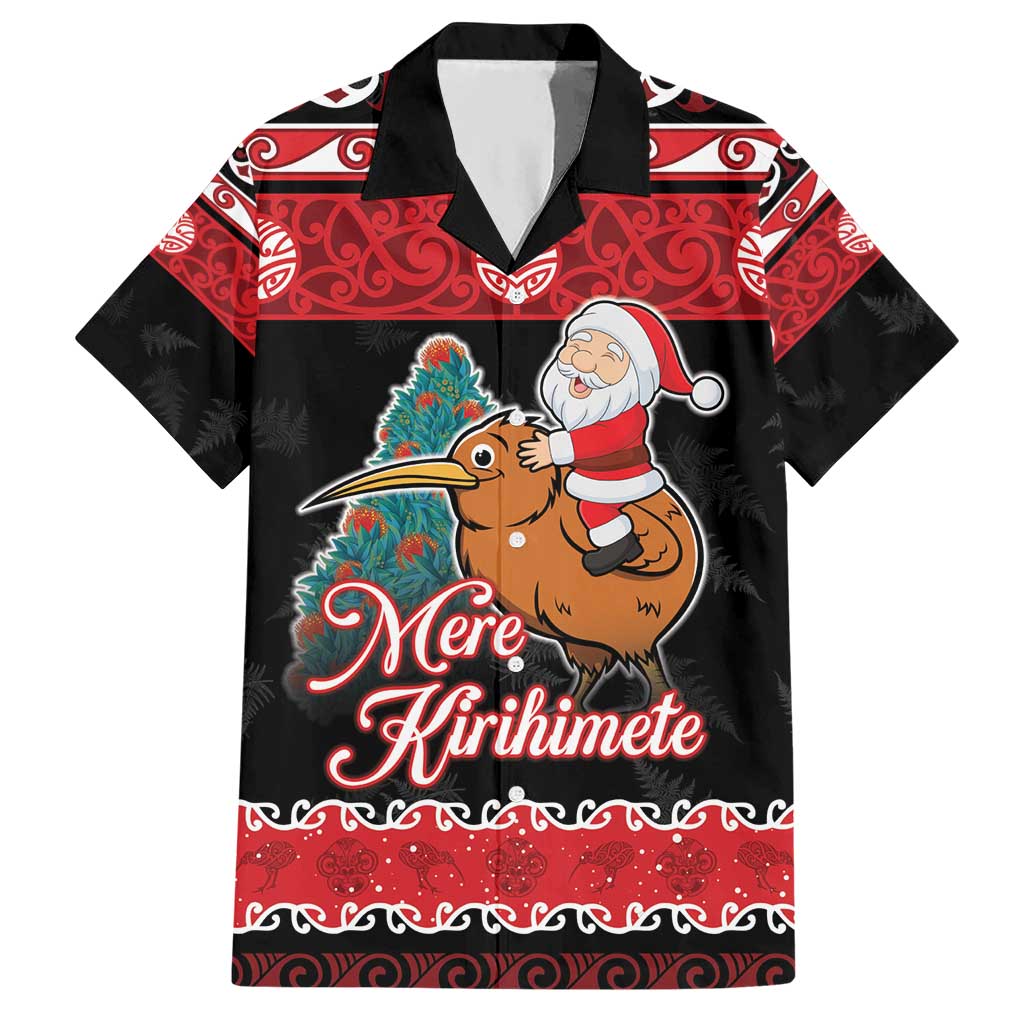 New Zealand Christmas Hawaiian Shirt Funny Santa Riding Kiwi Meri Kirihimete LT05 Black - Polynesian Pride