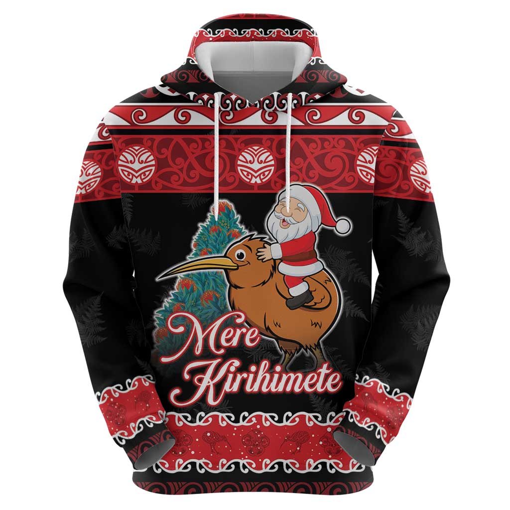 New Zealand Christmas Hoodie Funny Santa Riding Kiwi Meri Kirihimete