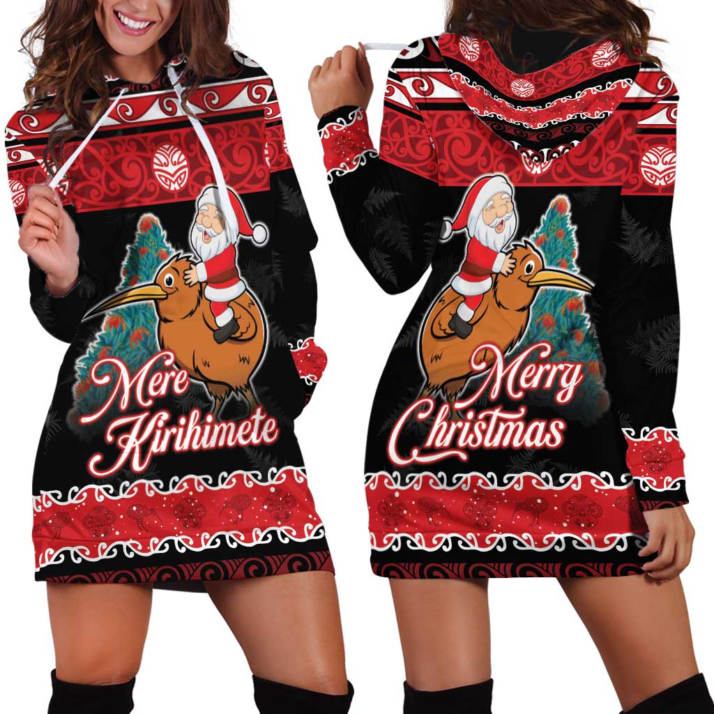New Zealand Christmas Hoodie Dress Funny Santa Riding Kiwi Meri Kirihimete