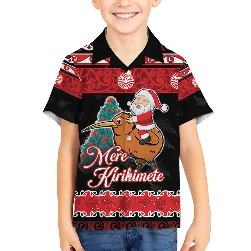 New Zealand Christmas Kid Hawaiian Shirt Funny Santa Riding Kiwi Meri Kirihimete