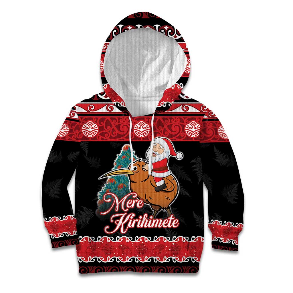 New Zealand Christmas Kid Hoodie Funny Santa Riding Kiwi Meri Kirihimete