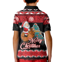 New Zealand Christmas Kid Polo Shirt Funny Santa Riding Kiwi Meri Kirihimete