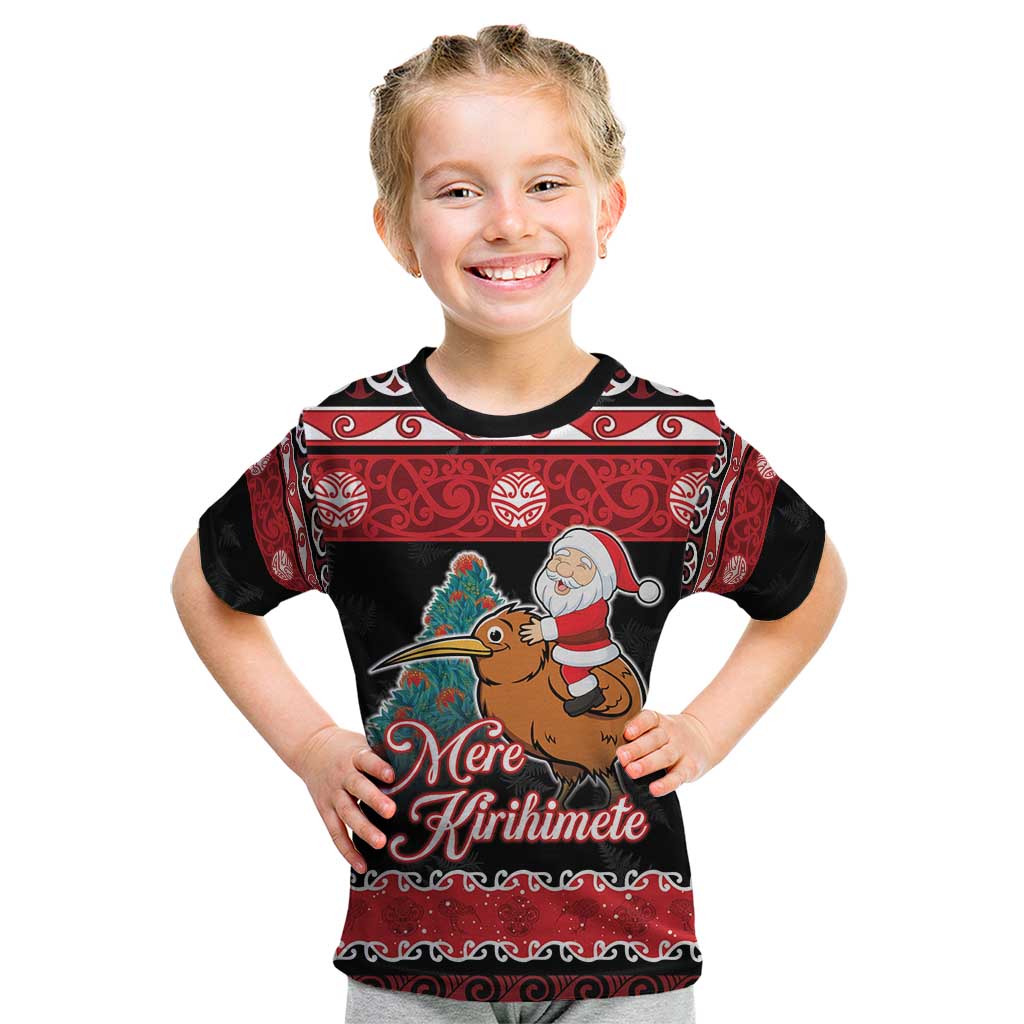 New Zealand Christmas Kid T Shirt Funny Santa Riding Kiwi Meri Kirihimete