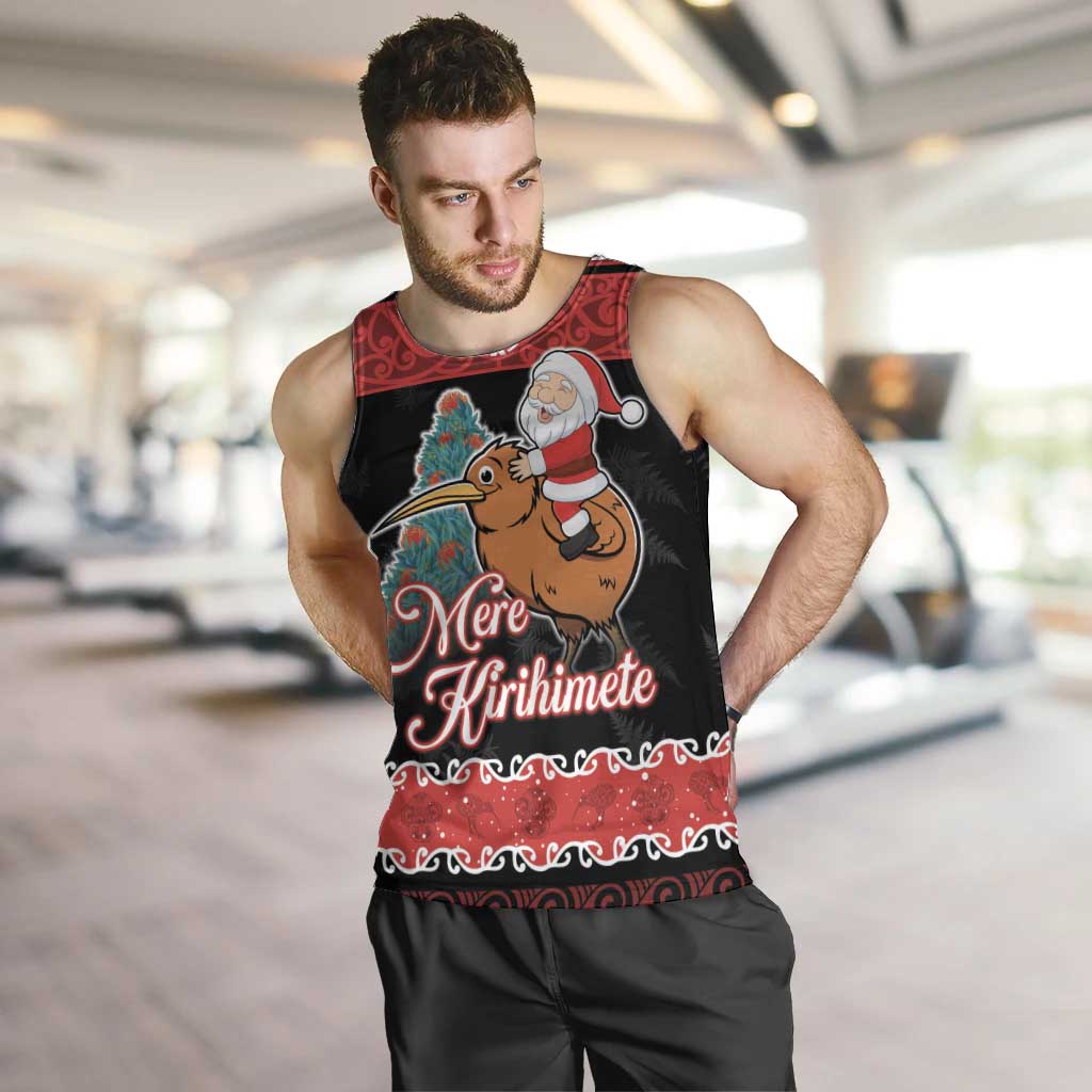 New Zealand Christmas Men Tank Top Funny Santa Riding Kiwi Meri Kirihimete