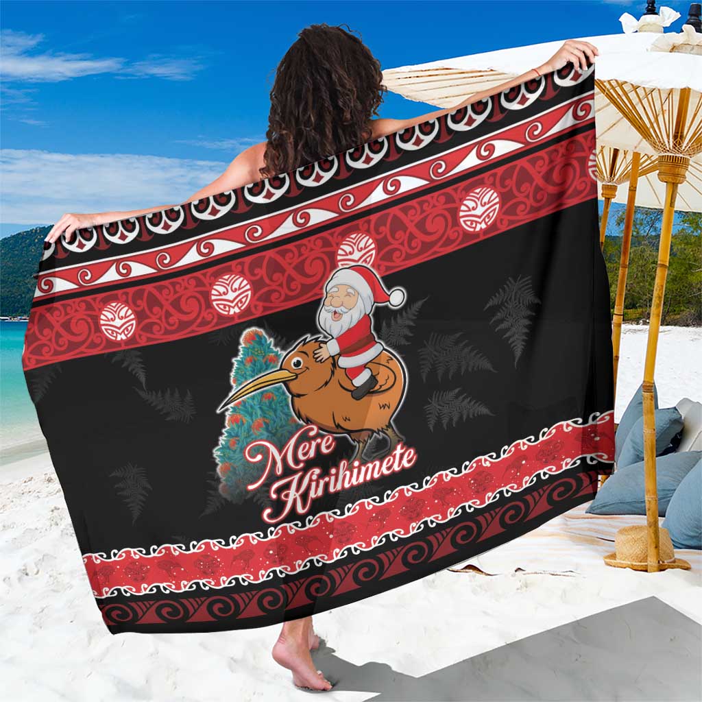 New Zealand Christmas Sarong Funny Santa Riding Kiwi Meri Kirihimete