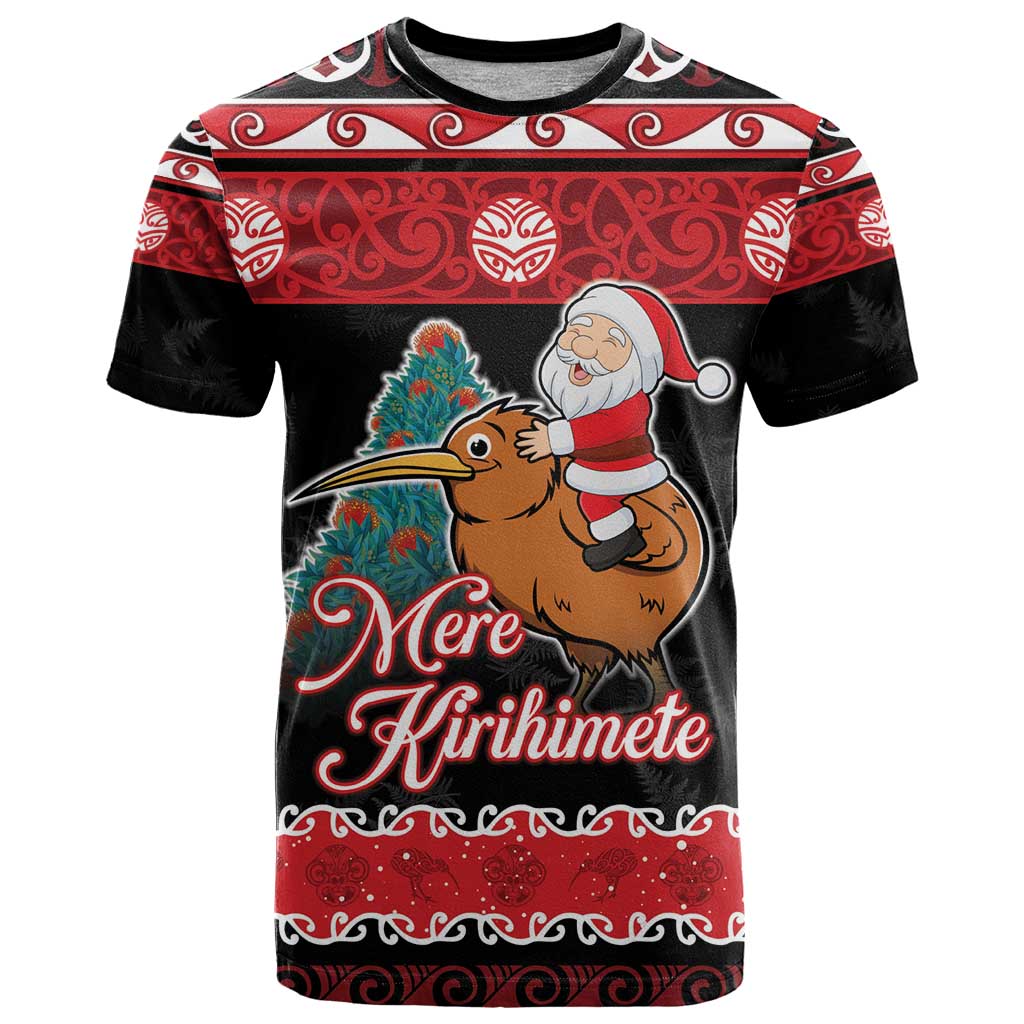 New Zealand Christmas T Shirt Funny Santa Riding Kiwi Meri Kirihimete