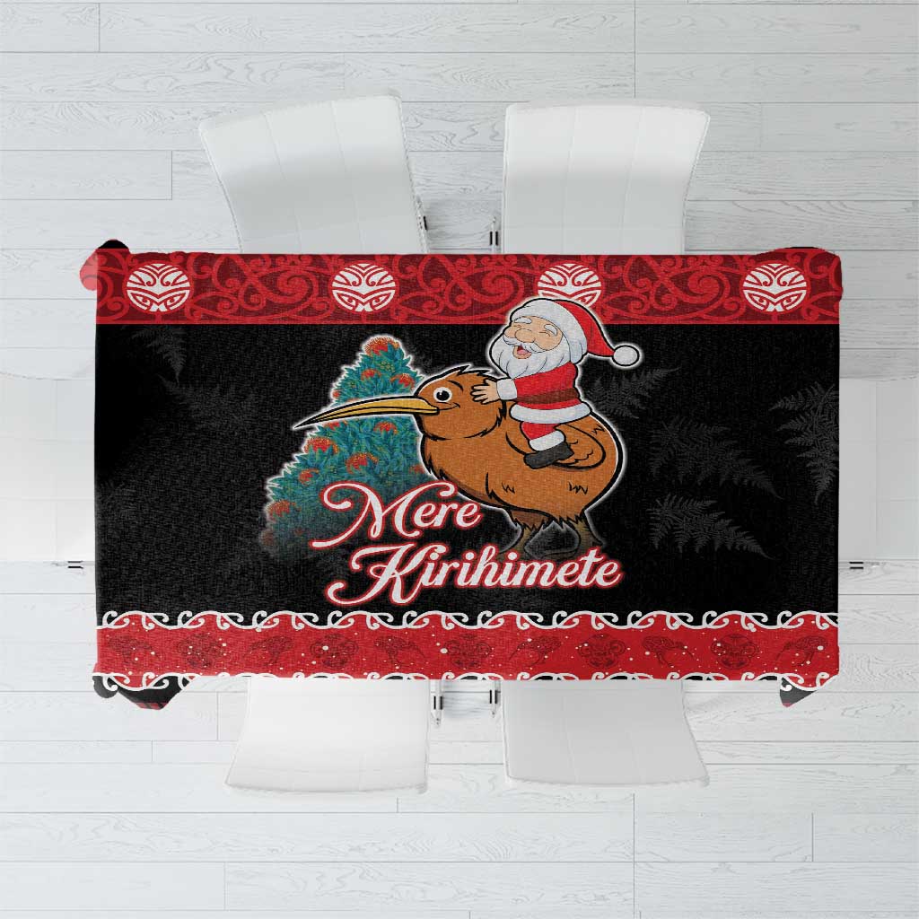 New Zealand Christmas Tablecloth Funny Santa Riding Kiwi Meri Kirihimete LT05 Black - Polynesian Pride