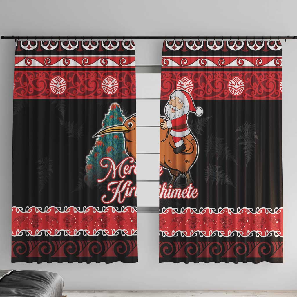 New Zealand Christmas Window Curtain Funny Santa Riding Kiwi Meri Kirihimete