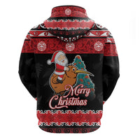 New Zealand Christmas Zip Hoodie Funny Santa Riding Kiwi Meri Kirihimete