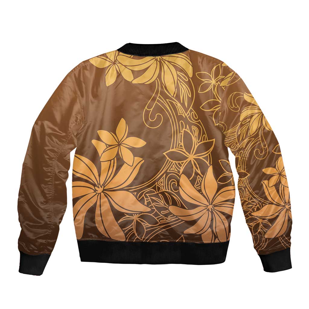 Tiare Tahiti Bomber Jacket Brown Polynesia Motifs - Polynesian Pride