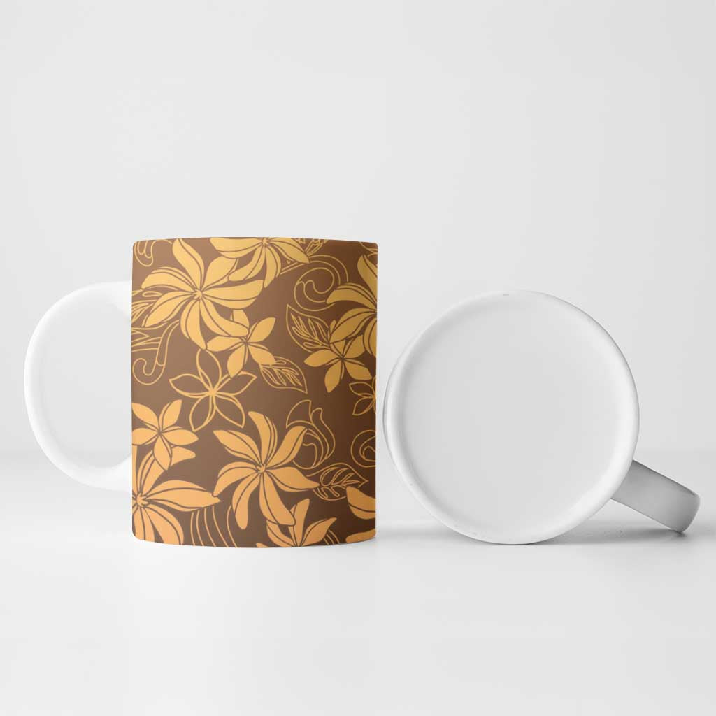 Tiare Tahiti Ceramic Mug Brown Polynesia Motifs - Polynesian Pride