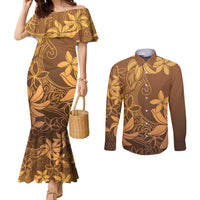 Tiare Tahiti Couples Matching Mermaid Dress and Long Sleeve Button Shirt Brown Polynesia Motifs LT05 Brown - Polynesian Pride