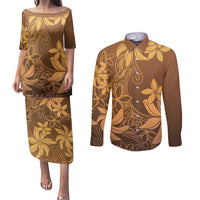 Tiare Tahiti Couples Matching Puletasi and Long Sleeve Button Shirt Brown Polynesia Motifs LT05 Brown - Polynesian Pride