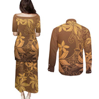 Tiare Tahiti Couples Matching Puletasi and Long Sleeve Button Shirt Brown Polynesia Motifs LT05 - Polynesian Pride