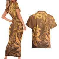Tiare Tahiti Couples Matching Short Sleeve Bodycon Dress and Hawaiian Shirt Brown Polynesia Motifs - Polynesian Pride