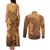 Tiare Tahiti Couples Matching Tank Maxi Dress and Long Sleeve Button Shirt Brown Polynesia Motifs LT05 - Polynesian Pride
