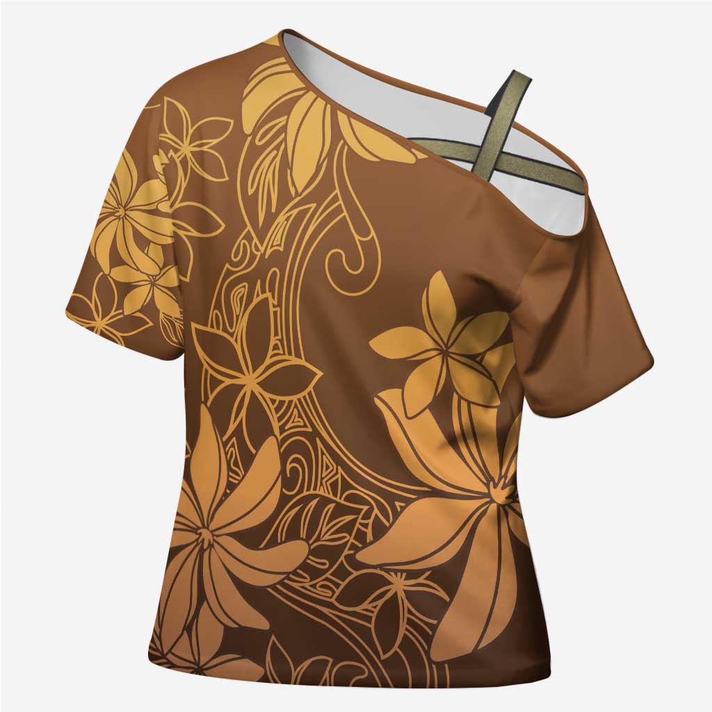 Tiare Tahiti Cross Shoulder Shirt Brown Polynesia Motifs LT05 Female Brown - Polynesian Pride