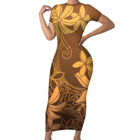 Tiare Tahiti Family Matching Short Sleeve Bodycon Dress and Hawaiian Shirt Brown Polynesia Motifs - Polynesian Pride