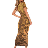 Tiare Tahiti Family Matching Short Sleeve Bodycon Dress and Hawaiian Shirt Brown Polynesia Motifs - Polynesian Pride