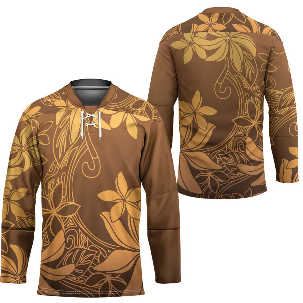 Tiare Tahiti Hockey Jersey Brown Polynesia Motifs - Polynesian Pride