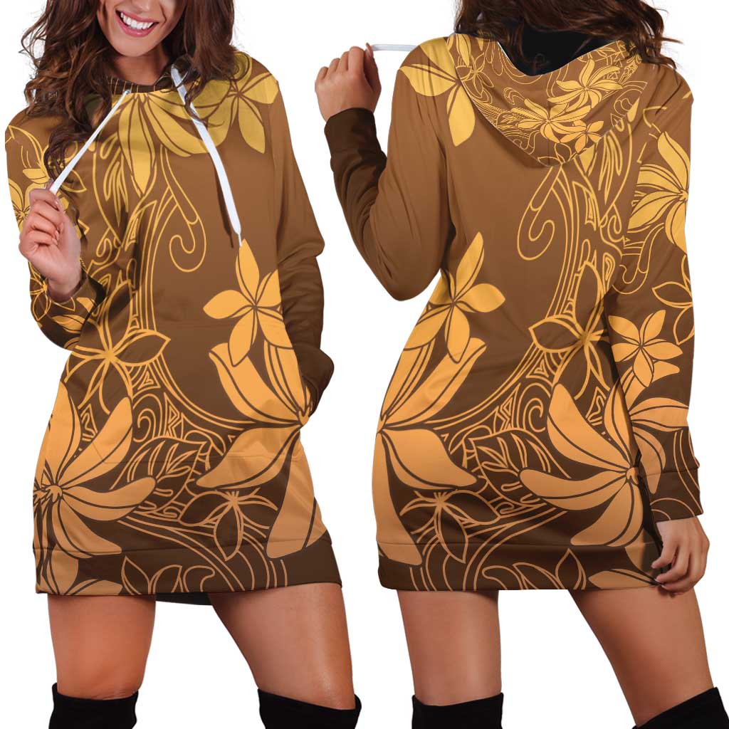 Tiare Tahiti Hoodie Dress Brown Polynesia Motifs - Polynesian Pride